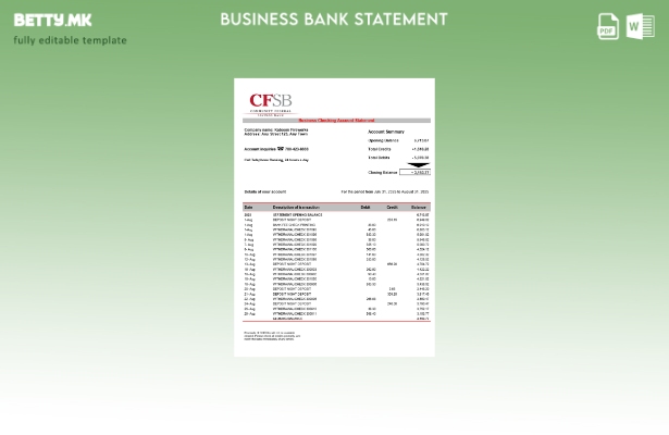 Модерен стил CFSB изјава за деловна фирма Шаблон за формат Word и PDF
